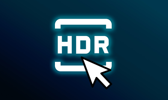 어두운 배경 위에 클릭 화살표가 있는 HDR 아이콘