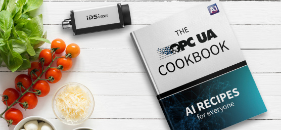 IDS NXT와 “The OPC UA Cookbook”이라는 책이 식료품 옆에 놓여 있다