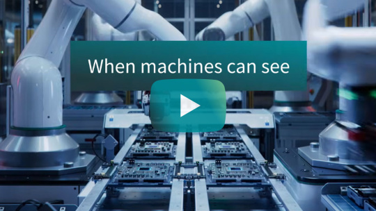 로봇 팔, 동영상 재생 버튼, 그리고 ‘When machines can see’라는 문구