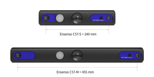 컴팩트 Ensenso C 카메라 모델 "S"와 "M"은 각각 다른 스테레오 베이스라인을 가지고 있어 어플리케이션 요구 사항에 맞게 사용할 수 있습니다.