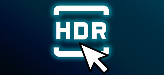 어두운 배경 위에 클릭 화살표가 있는 HDR 아이콘