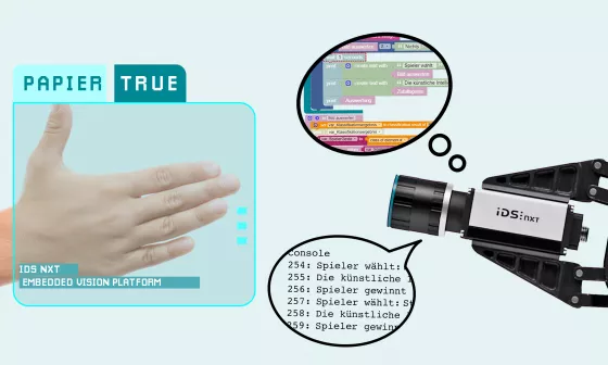 인공 지능을 사용하여 평평한 손을 감지하는 IDS NXT 카메라