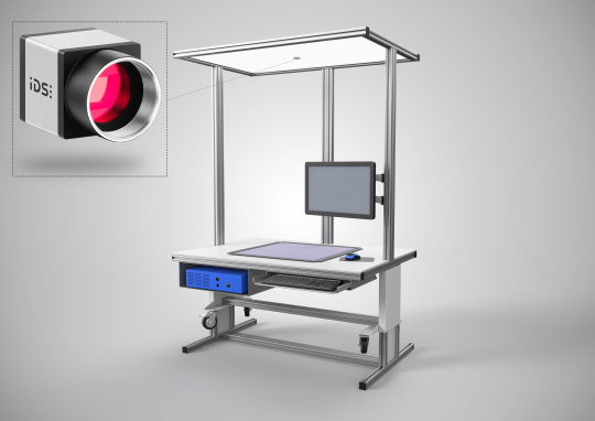 IDS의 USB 3 uEye CP 산업용 카메라를 포함한 "Smart Klaus" 조립 보조 시스템