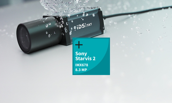 물줄기가 IDS NXT oslo에 닿고, 그 옆에는 Sony Starvis 2 IMX678 Icon이 있습니다.