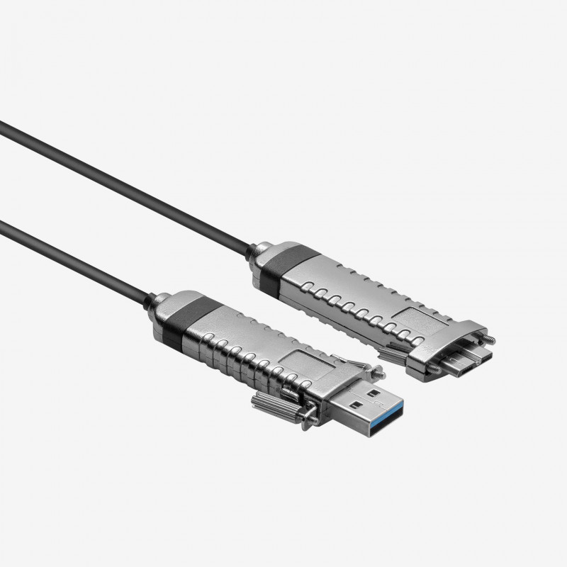 USB 3, AOC, 액티브 케이블, 일자형, micro-B, 나사식, 드래그 체인, 50m